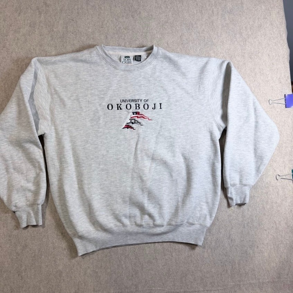 Sope Creek University of Okoboji Sweatshirt Mns L Gray Cotton Blend Pullover Y2k
